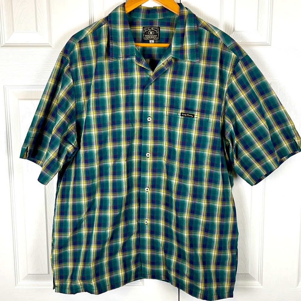 Lucky Brand Short Sleeve Button Down Plaid Shirt Made in USA Mens XL